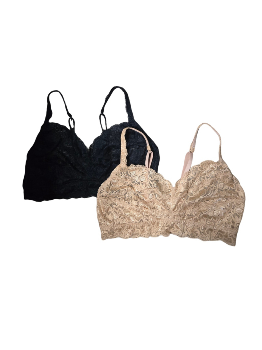 Women's Quince Stretch Lace Sweetheart Bralette Set Size L Black and Beige